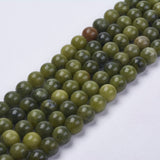 Natural Gemstone Beads, Taiwan Jade, Round, Olive, about 8mm in diameter, hole: 1mm, about 45~48pcs/strand, 15 inch, 10Strand/Set