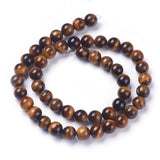 Round Tiger Eye Beads Strands, Grade AB+, Dark Goldenrod, 8mm, Hole: 1mm, about 48pcs/strand, 5Strand/Set