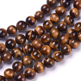 Round Tiger Eye Beads Strands, Grade AB+, Dark Goldenrod, 8mm, Hole: 1mm, about 48pcs/strand, 5Strand/Set