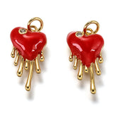 Brass Micro Pave Clear Cubic Zirconia Pendants, Long-Lasting Plated, with Jump Rings & Red Enamel, Heart, Real 18K Gold Plated, 17x9x3.5mm, Hole: 2.5mm, 5pc/Set