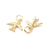 Rack Plating Brass Charms, with Jump Ring, Long-Lasting Plated, Cadmium Free & Lead Free, Airplane, Real 18K Gold Plated, 14x12.5x3mm, Hole: 3mm, 20pc/Set