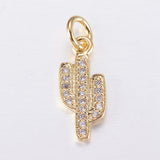 Brass Micro Pave Cubic Zirconia Charms, Cactus, Golden, 15x6.5x1mm, Hole: 3mm, 5pc/Set