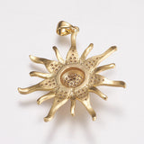 Brass Micro Pave Cubic Zirconia Pendants, Sun, Golden, 36x34x5.5mm, Hole: 3.5x4mm, 5pc/Set