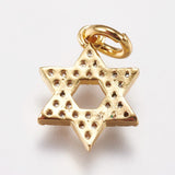 Brass Micro Pave Cubic Zirconia Charms, for Jewish, Star of David, Golden, 13.5x10x2mm, Hole: 3mm, 5pc/Set