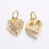 Long-Lasting Plated Brass Micro Pave Cubic Zirconia Charms, Heart, Real 18K Gold Plated, 9x8x3mm, Hole: 3mm, 20pc/Set