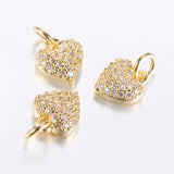 Long-Lasting Plated Brass Micro Pave Cubic Zirconia Charms, Heart, Real 18K Gold Plated, 9x8x3mm, Hole: 3mm, 20pc/Set