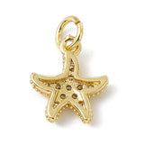 Brass Micro Pave Cubic Zirconia Charms, with Jump Rings, Starfish Charms, Real 18K Gold Plated, 13.5x10.5x2mm, Hole: 3.4mm, 10pc/Set