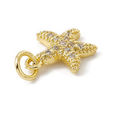 Brass Micro Pave Cubic Zirconia Charms, with Jump Rings, Starfish Charms, Real 18K Gold Plated, 13.5x10.5x2mm, Hole: 3.4mm, 10pc/Set