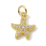 Brass Micro Pave Cubic Zirconia Charms, with Jump Rings, Starfish Charms, Real 18K Gold Plated, 13.5x10.5x2mm, Hole: 3.4mm, 10pc/Set
