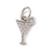 Brass Micro Pave Cubic Zirconia Charms, with Jump Rings, Cocktail Drink Charms, Platinum, 10.5x7x1mm, Hole: 3.4mm, 10pc/Set