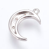 Brass Charms, with Cubic Zirconia, Moon, Platinum, 16x10x2mm, Hole: 1.2~1.5mm, 10pc/Set