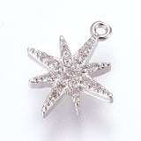 Brass Micro Pave Cubic Zirconia Charms, FLower, Platinum, 14x11.5x2mm, Hole: 0.5mm, 10pc/Set