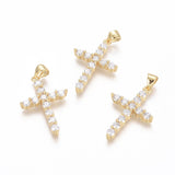 Brass Micro Pave Clear Cubic Zirconia Pendants, Cross, Golden, 26.5x17.5x3.5mm, Hole: 3.5x4.5mm, 5pcs/Set