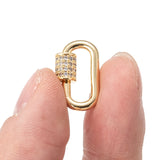 Brass Micro Pave Cubic Zirconia Screw Carabiner Lock Charms, for Necklaces Making, Long-Lasting Plated, Oval, Clear, Real 18K Gold Plated, 17.1x10.5x2mm, 5pc/Set