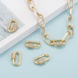 Brass Micro Pave Cubic Zirconia Screw Carabiner Lock Charms, for Necklaces Making, Long-Lasting Plated, Oval, Clear, Real 18K Gold Plated, 17.1x10.5x2mm, 5pc/Set