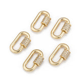 Brass Micro Pave Cubic Zirconia Screw Carabiner Lock Charms, for Necklaces Making, Long-Lasting Plated, Oval, Clear, Real 18K Gold Plated, 17.1x10.5x2mm, 5pc/Set