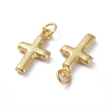 Textured Brass Pendants, Long-Lasting Plated, Cross, Real 18K Gold Plated, 18.7x10.2x2.2mm, Hole: 3.3mm, 10pc/Set