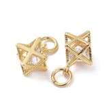 Hollow Brass Charms, with Clear Cubic Zirconia, Long-Lasting Plated, Real 18K Gold Plated, Merkaba Star, 12.1x8.5x8.5mm, Hole: 3.1mm, 10pc/Set