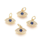 Brass Micro Pave Cubic Zirconia Charms, with Jump Ring, Long-Lasting Plated, Evil Eye, Blue & Clear, Real 18K Gold Plated, 8.5x11.5x2mm, Hole: 3.5mm, 10pc/Set