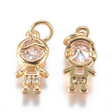 Brass Micro Pave Cubic Zirconia Pendants, with Jump Ring, Long-Lasting Plated, Boy/Girl, Clear, Golden, Boy: 11.5x5.5x4mm, Girl: 11.5x9.5x3mm, Hole: 3mm, 10pc/Set