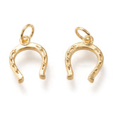 Brass Pendants, with Jump Rings, Long-Lasting Plated, Horseshoe, Golden, 13.5x10x2mm, Hole: 3.5mm, 10pc/Set