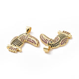 Brass Cubic Zirconia Bird Pendants, Toucan with Branch Charm, Golden, 24x20x3mm, Hole: 3.5x5mm, 2pc/Set