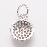 Brass Cubic Zirconia Pendants, Flat Round Charms, Platinum, 10x8x2mm, Hole: 3mm, 5pcs/Set