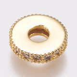 Brass Micro Pave Cubic Zirconia Bead Spacers, Flat Round, Clear, Golden, 8x2mm, Hole: 3mm, 20pc/Set