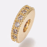 Brass Micro Pave Cubic Zirconia Bead Spacers, Flat Round, Clear, Golden, 8x2mm, Hole: 3mm, 20pc/Set