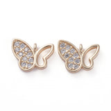 Brass Micro Pave Cubic Zirconia Pendants, Real 18K Gold Plated, Butterfly, Clear, 10x11.5x2mm, Hole: 1.2mm, 2pc/Set