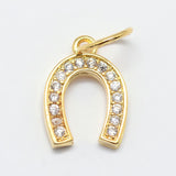 CZ Brass Micro Pave Cubic Zirconia Horse Shoe Charms, Golden, 13x9x2mm, Jump Ring: 7x0.8mm, 10pc/Set