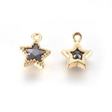 Golden Tone Brass Micro Pave Cubic Zirconia Charms, Star, Black, 10x8x3mm, Hole: 1mm, 10pc/Set