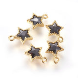 Golden Tone Brass Micro Pave Cubic Zirconia Charms, Star, Black, 10x8x3mm, Hole: 1mm, 10pc/Set