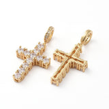 Brass Micro Pave Clear Cubic Zirconia Pendants, Long-Lasting Plated, Cross, Golden, 33mm, Hole: 5mm, Cross: 24x15.5x4mm, 5pc/Set