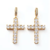 Brass Micro Pave Clear Cubic Zirconia Pendants, Long-Lasting Plated, Cross, Golden, 33mm, Hole: 5mm, Cross: 24x15.5x4mm, 5pc/Set