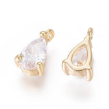 Real 18K Gold Plated Brass Charms, with Cubic Zirconia, Teardrop, Clear, 8.5x5.5x3.5mm, Hole: 1mm, 5pc/Set