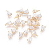 Real 18K Gold Plated Brass Charms, with Cubic Zirconia, Teardrop, Clear, 8.5x5.5x3.5mm, Hole: 1mm, 5pc/Set