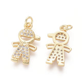 Brass Pendants, with Clear Cubic Zirconia, Boy, Golden, 16x9x2mm, Hole: 2.5mm, 10pc/Set