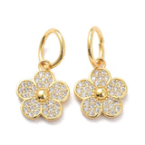 Brass Micro Pave Clear Cubic Zirconia Charms, with Jump Ring, Long-Lasting Plated, Flower, Real 18K Gold Plated, 15x13x3mm, Jump Ring: 10x1mm, 7.5mm Inner Diameter, 10pc/Set