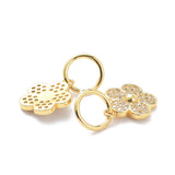 Brass Micro Pave Clear Cubic Zirconia Charms, with Jump Ring, Long-Lasting Plated, Flower, Real 18K Gold Plated, 15x13x3mm, Jump Ring: 10x1mm, 7.5mm Inner Diameter, 10pc/Set