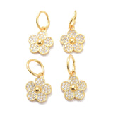 Brass Micro Pave Clear Cubic Zirconia Charms, with Jump Ring, Long-Lasting Plated, Flower, Real 18K Gold Plated, 15x13x3mm, Jump Ring: 10x1mm, 7.5mm Inner Diameter, 10pc/Set