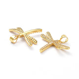 Brass Micro Pave Clear Cubic Zirconia Pendants, with Jump Ring, Long-Lasting Plated, Dragonfly, Real 18K Gold Plated, 20x24x3mm, Hole: 5x3mm, 10pc/Set