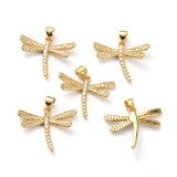 Brass Micro Pave Clear Cubic Zirconia Pendants, with Jump Ring, Long-Lasting Plated, Dragonfly, Real 18K Gold Plated, 20x24x3mm, Hole: 5x3mm, 10pc/Set