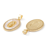 Brass Micro Pave Clear Cubic Zirconia Pendants, Lady of Guadalupe Charms, Long-Lasting Plated, Oval with Virgin Mary, Real 18K Gold Plated, 27x19x3mm, Hole: 4.5x3.5mm, 5pc/Set