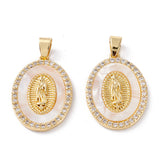 Brass Micro Pave Clear Cubic Zirconia Pendants, Lady of Guadalupe Charms, Long-Lasting Plated, Oval with Virgin Mary, Real 18K Gold Plated, 27x19x3mm, Hole: 4.5x3.5mm, 5pc/Set