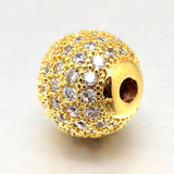 Round Brass Micro Pave Cubic Zirconia Beads, Clear, Real 18K Gold Plated, 10mm, Hole: 2mm, 10pc/Set