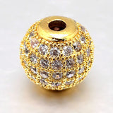 Round Brass Micro Pave Cubic Zirconia Beads, Clear, Real 18K Gold Plated, 10mm, Hole: 2mm, 10pc/Set