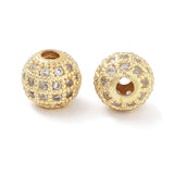 Round Brass Micro Pave Cubic Zirconia Beads, Clear, Real 18K Gold Plated, 8mm, Hole: 2mm, 10pc/Set