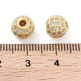 Round Brass Micro Pave Cubic Zirconia Beads, Clear, Real 18K Gold Plated, 8mm, Hole: 2mm, 10pc/Set