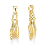 Brass Pendants, Long-Lasting Plated, Mano Cornuto Italian Hand, Real 18K Gold Plated, 20x5.5x5mm, Hole: 2mm, 10pc/Set